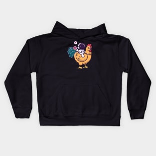 Cute Astronaut Riding Chicken And Holding Donut Cartoon Kids Hoodie